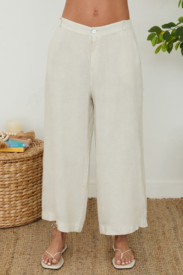 Gwen Linen Gaucho Trouser Pants I Beige