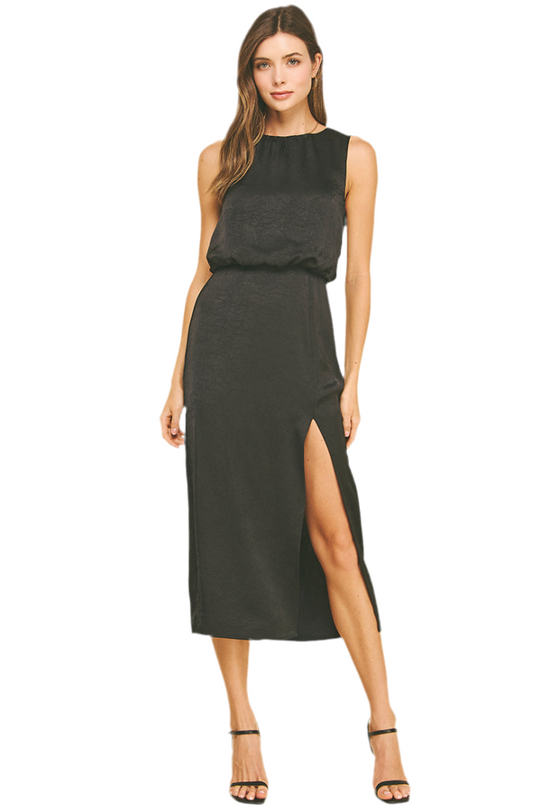 Sienna Side Slit Midi Dress I Black
