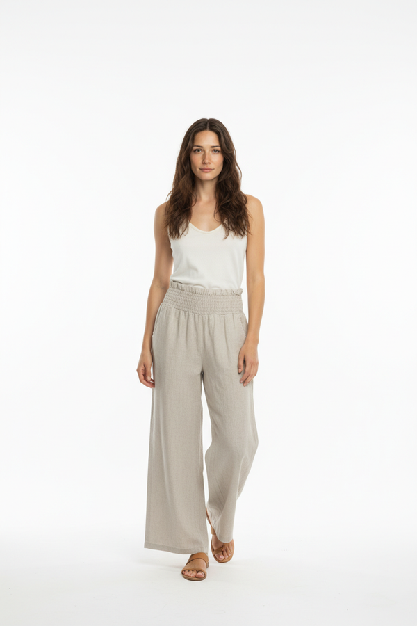 Patty Pallazo Linen Pant I Almond