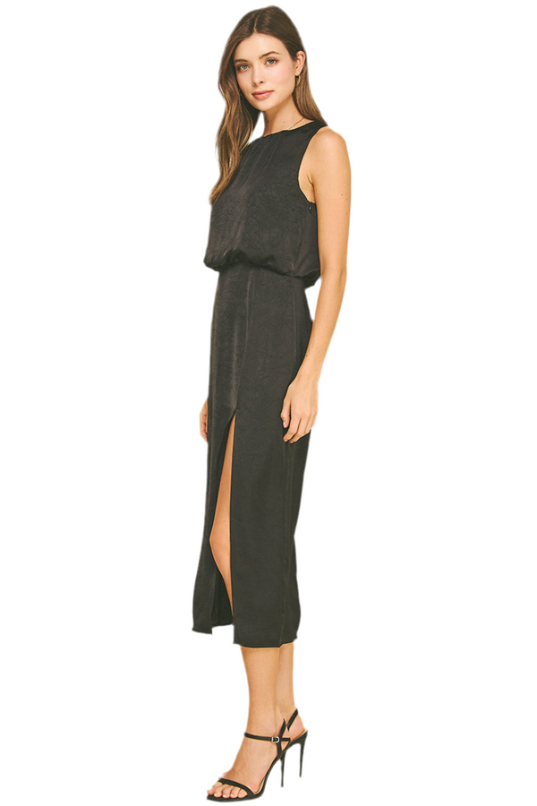 Sienna Side Slit Midi Dress I Black