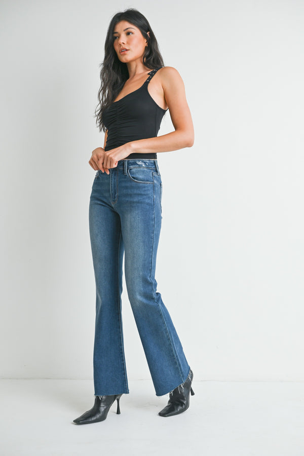 Flare Jean with Raw Hem I Med Wash