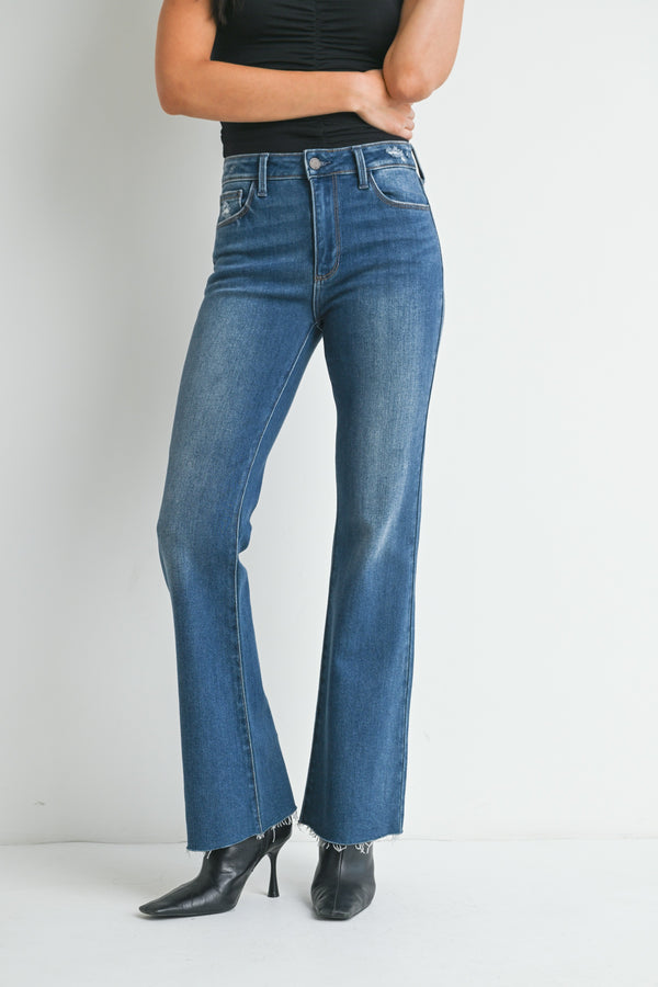 Flare Jean with Raw Hem I Med Wash