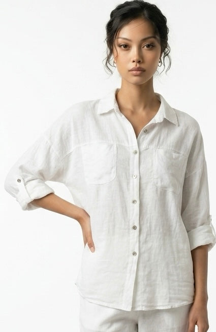 Lionna Linen Button Up Blouse I White