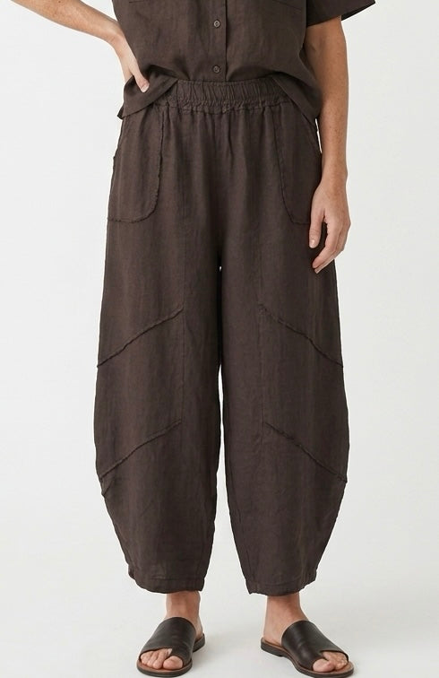 Bella Barrel Linen Pant I Chocolate