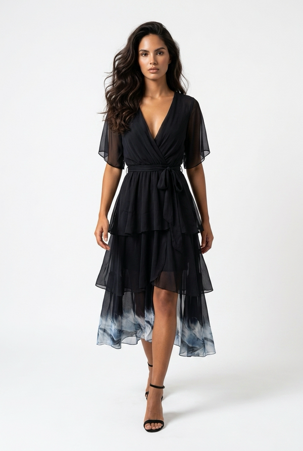 Tamar Tiered Silk Dress I Navy