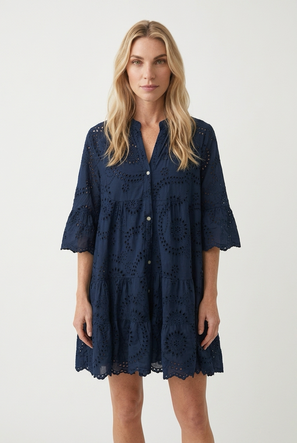 Isla Eyelet Tunic Dress I Navy