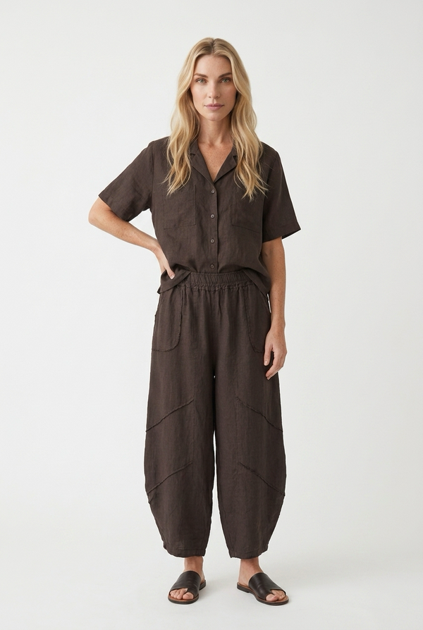 Bella Barrel Linen Pant I Chocolate