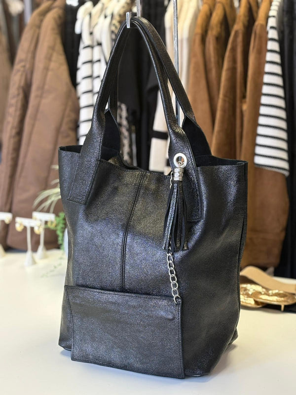 Black Sheen 2-in-1 Tote