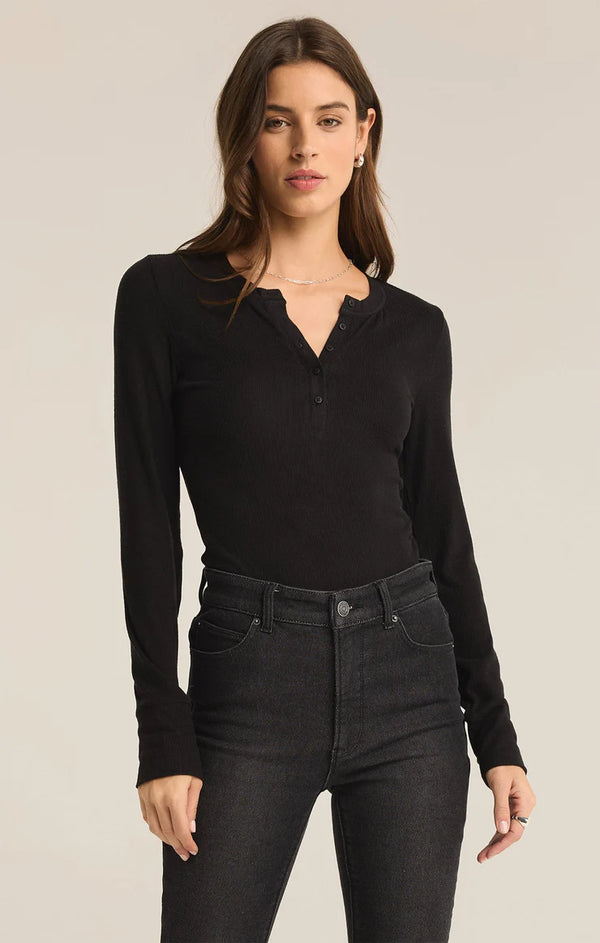 Scarlett Rib Henley I Black