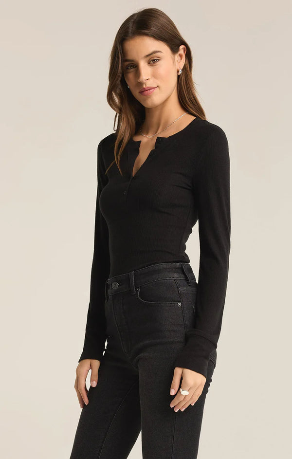 Scarlett Rib Henley I Black