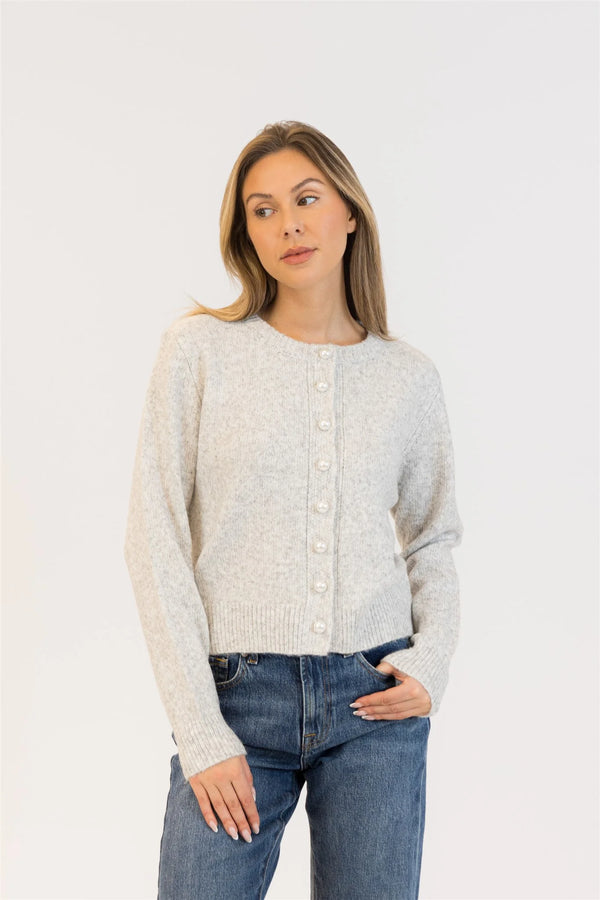 Aisha Pearl Cardigan I Light Grey