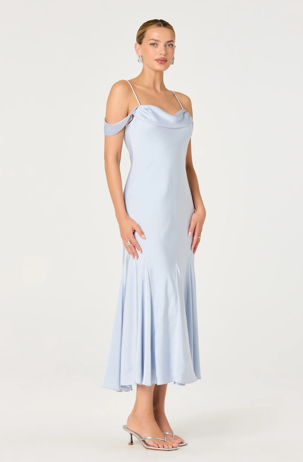 Araxie Satin Midi Dress I Baby Blue