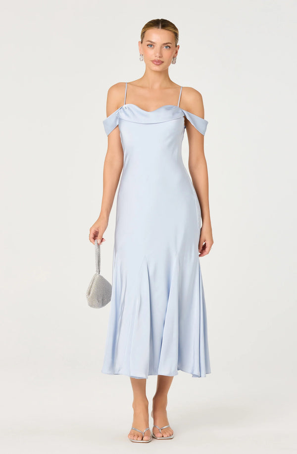 Araxie Satin Midi Dress I Baby Blue