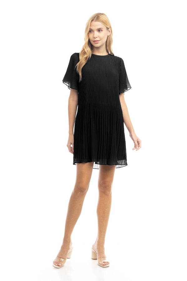 Taylor Short Sleeve Pleated Dress I Black