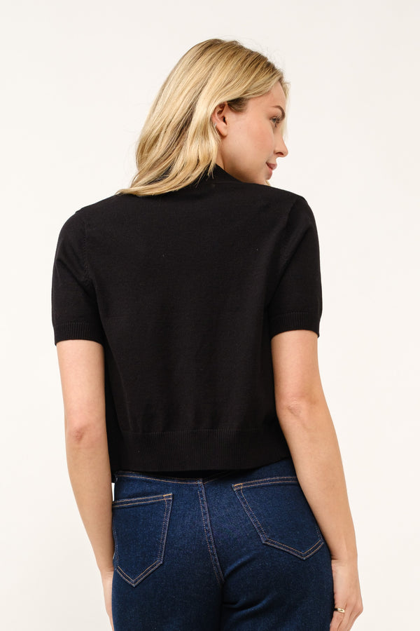 Short Sleeve Open Bolero Cardigan I Black