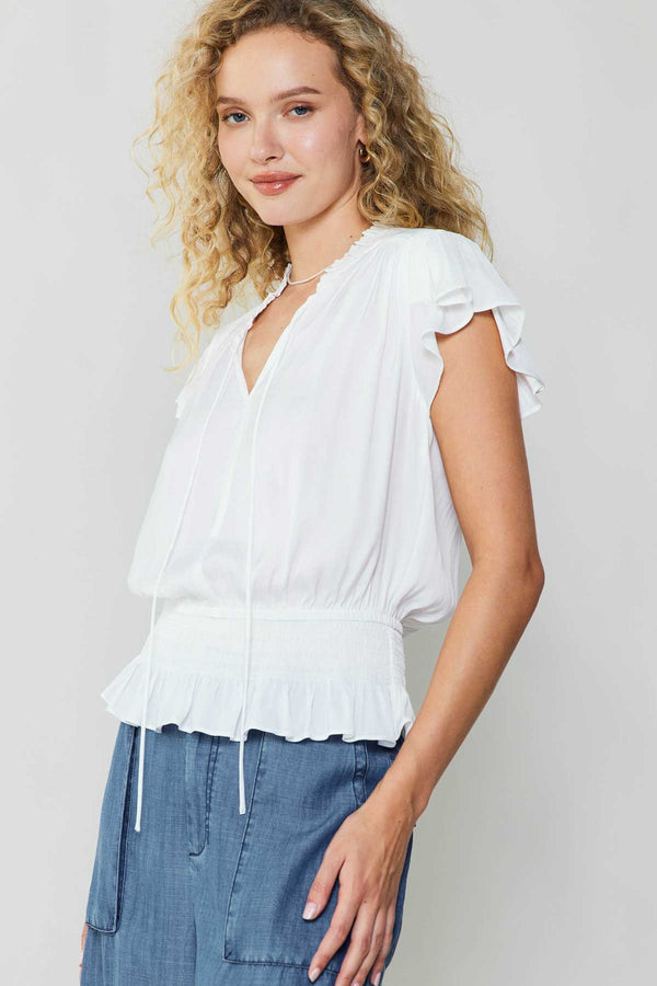 Grace Flutter Sleeve Blouse I White