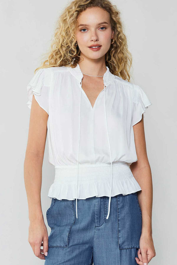 Grace Flutter Sleeve Blouse I White