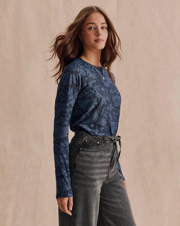 Cecelia Floral Long Sleeve Top I Navy
