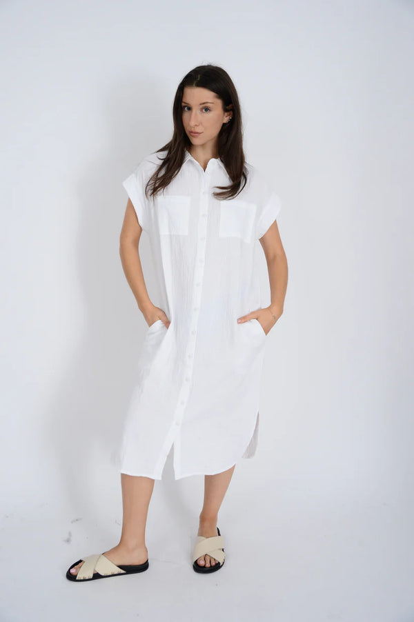 Aira Gauze Shirt Dress I White