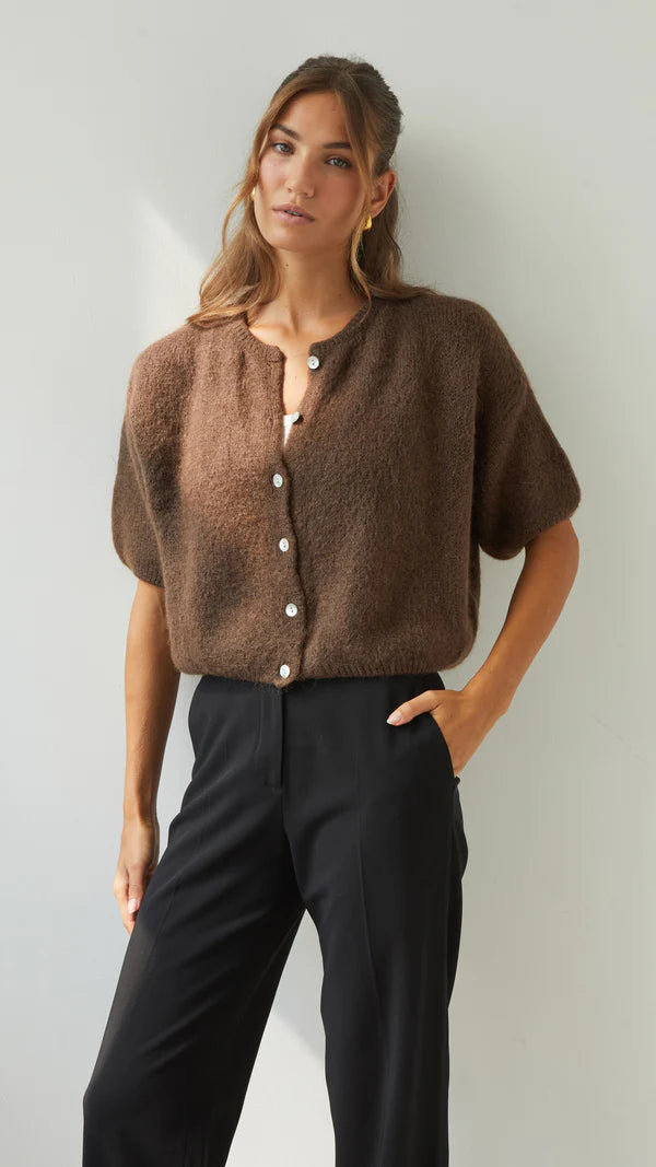Emme Short Sleeve Cardigan I Espresso