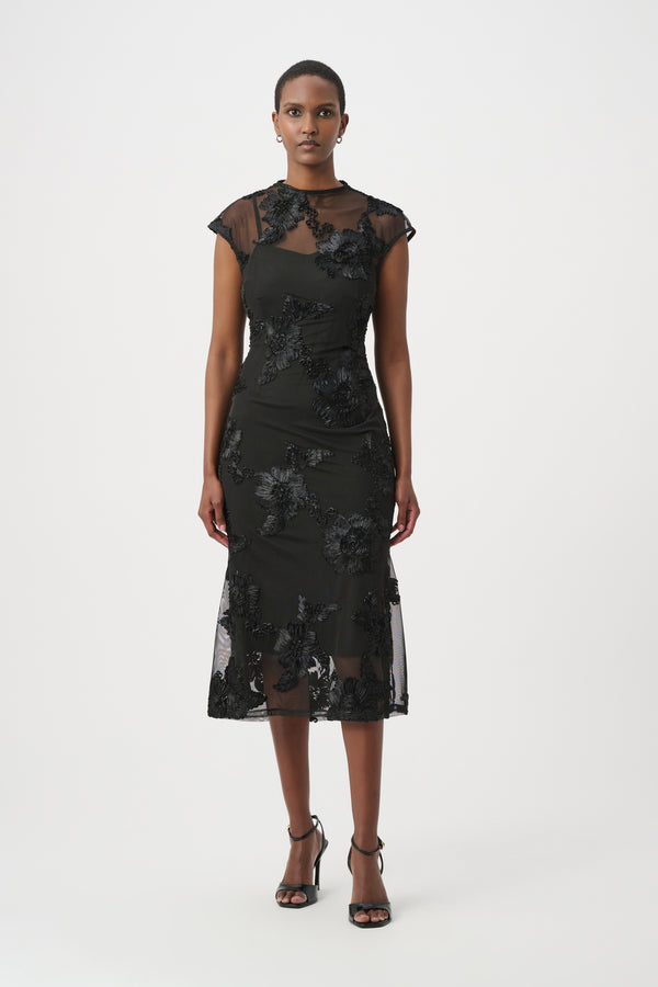 Emma Embroidered Mesh Midi Dress
