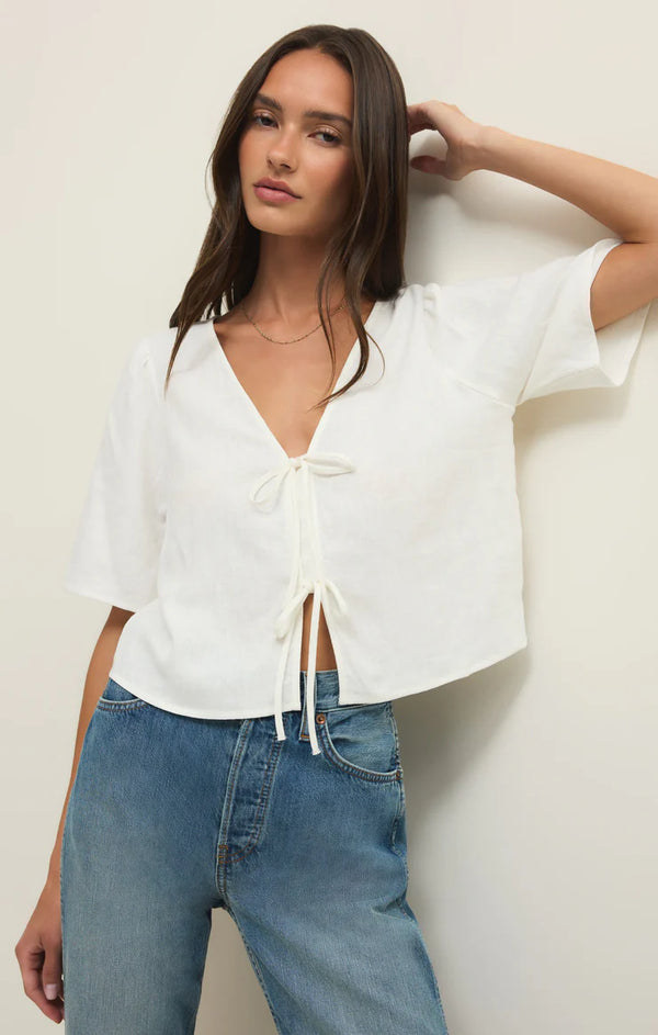 La Belle Linen Top I White