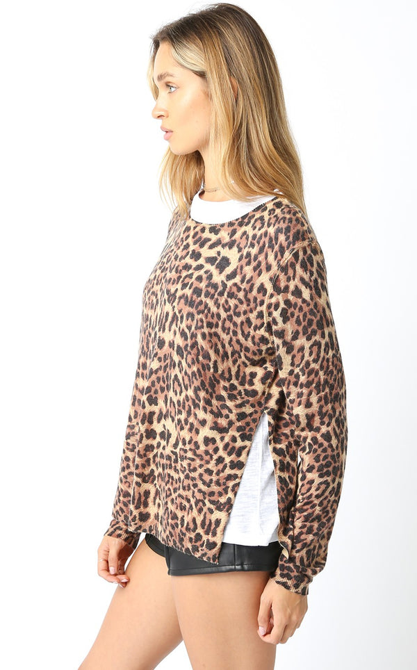 Leora Lined Crew Neck Sweater I Leopard