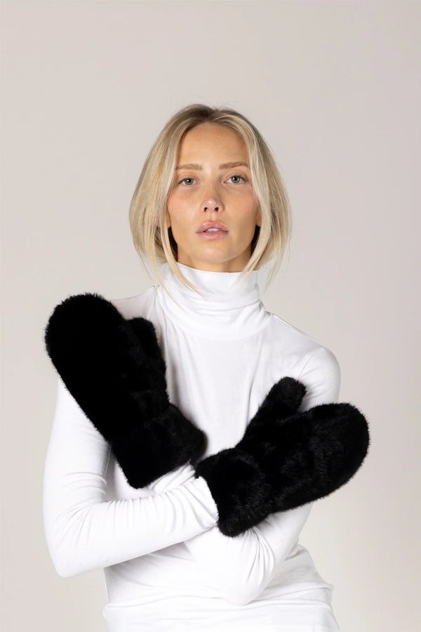 Lyla & Luxe Faux Fur Mittens I Black