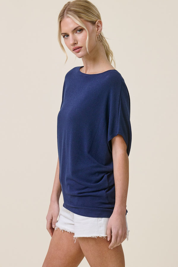 Sheila Short Sleeve Dolman Top I Navy