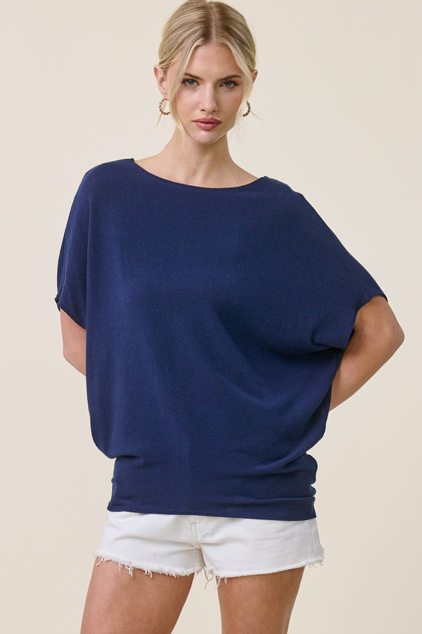 Sheila Short Sleeve Dolman Top I Navy