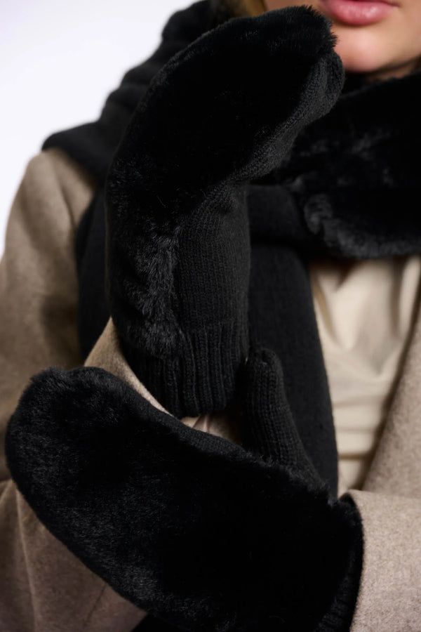 Oxo Faux Fur Mittens | Black