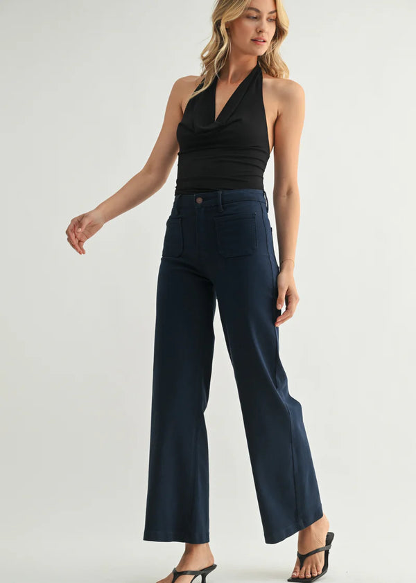 Paula Patch Pocket Wide Leg Jeans I Navy