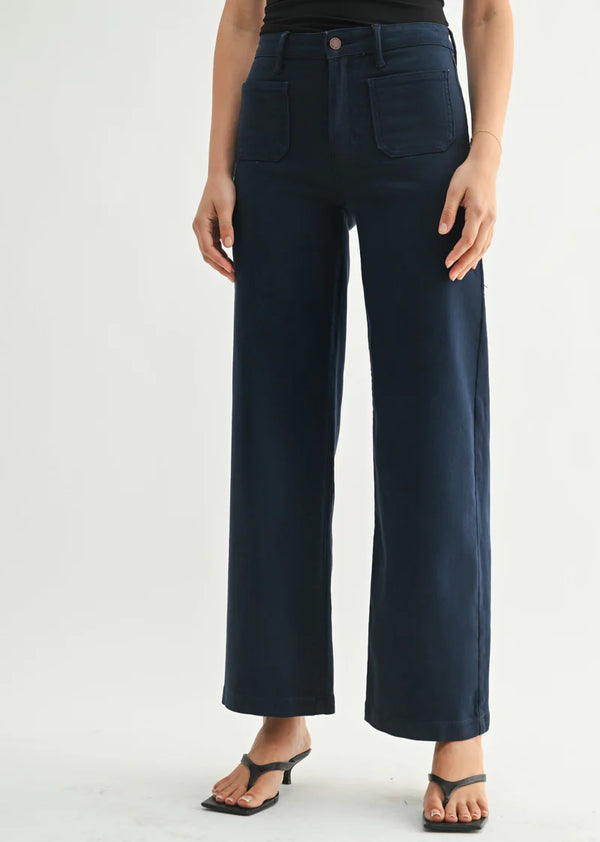 Paula Patch Pocket Wide Leg Jeans I Navy