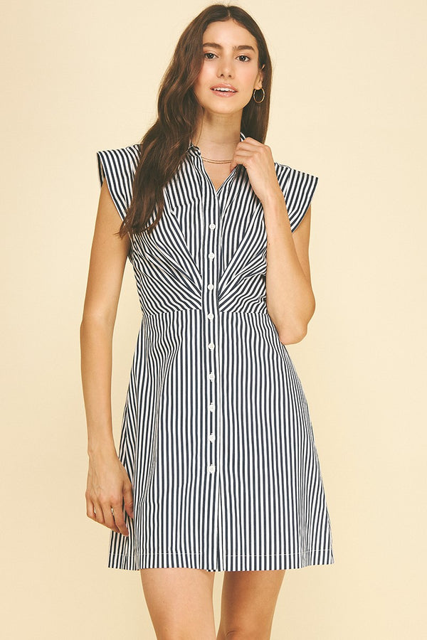 Pinstripe Shirt Dress I Navy