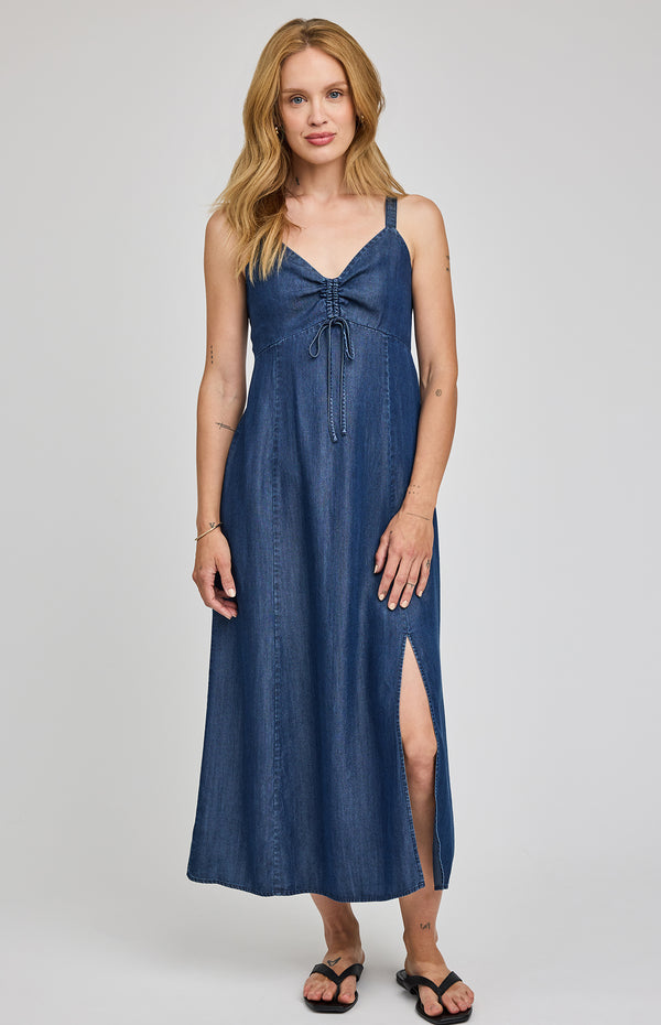 Renata Chambray Midi Dress I Dark Blue