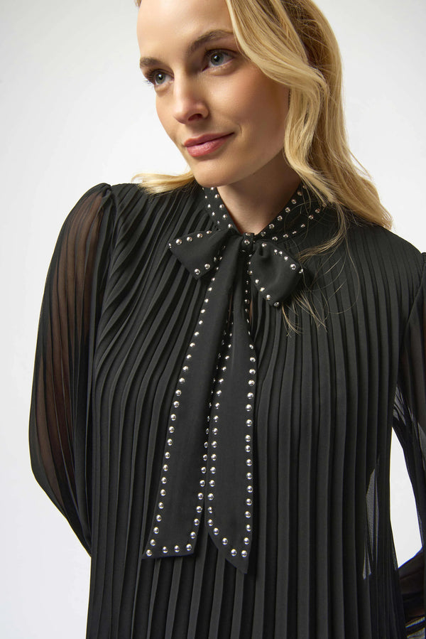 Ryan Pleated Chiffon Shift Dress I Black