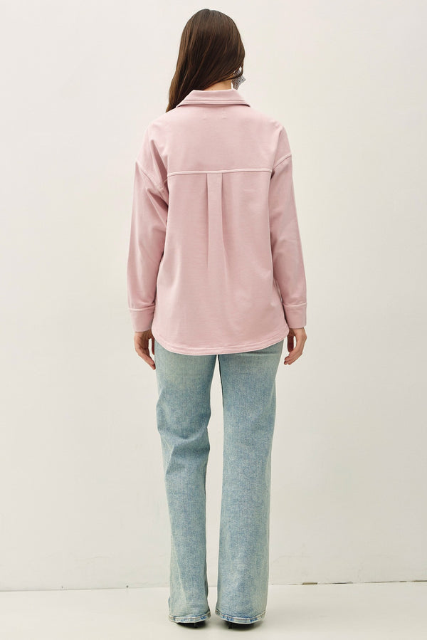Cotton Fleece Shacket I Pastel Pink