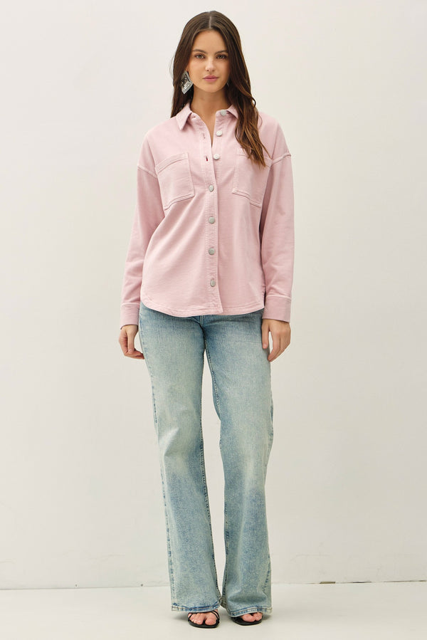 Cotton Fleece Shacket I Pastel Pink