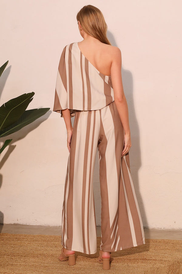 Tonal Striped One-Shoulder Jumpsuit
