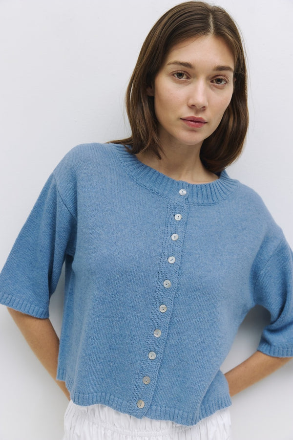 Cora Short Sleeve Cardigan I Light Blue