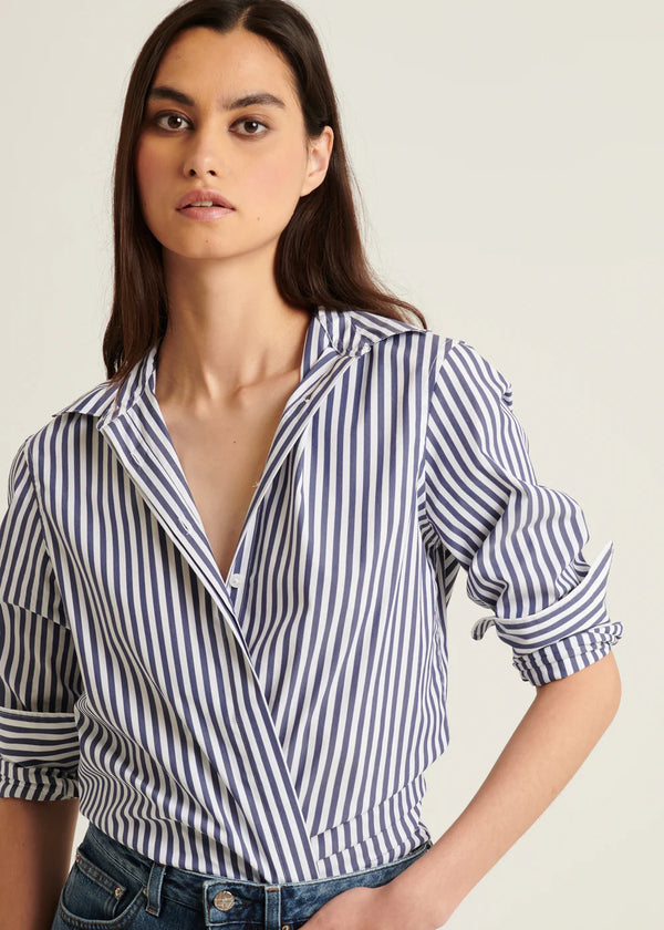 Cotton Stretch Striped Shirt I Navy