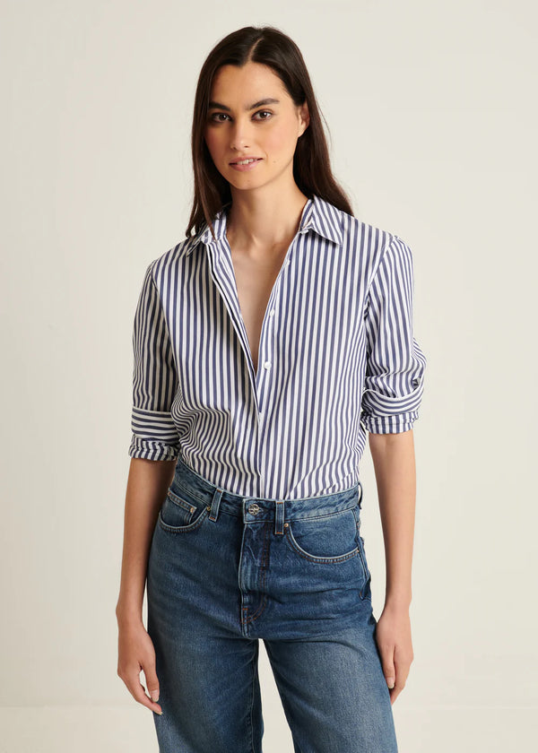 Cotton Stretch Striped Shirt I Navy