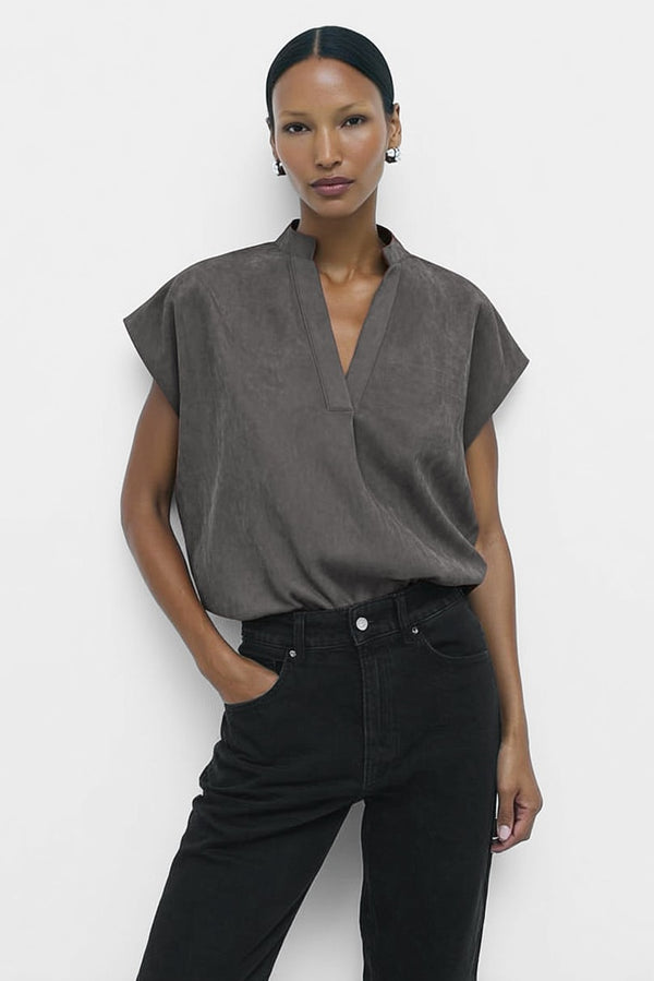 Maya Matte Drop Shoulder Blouse I Slate