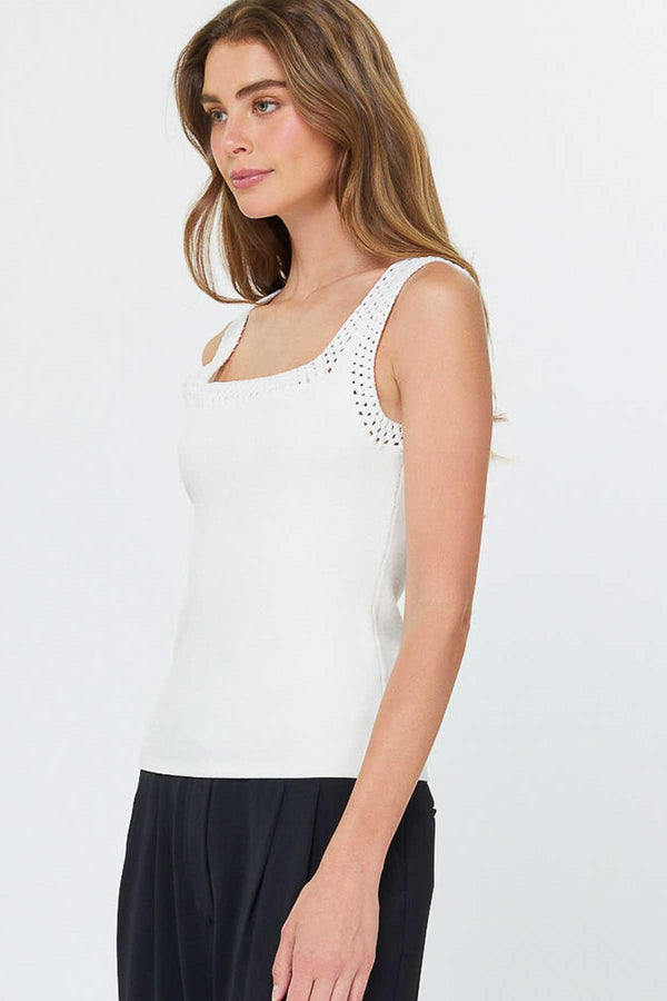 Crochet Trim Tank I White