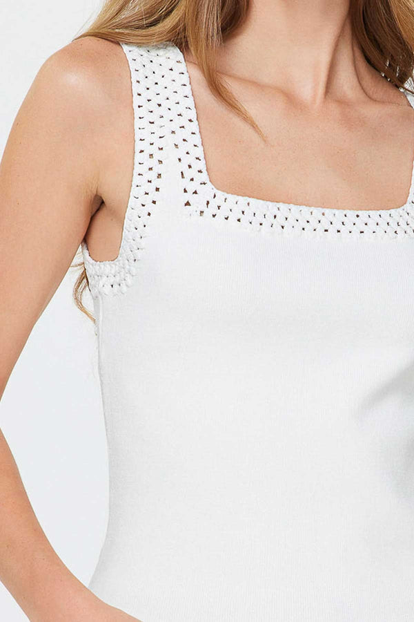 Crochet Trim Tank I White
