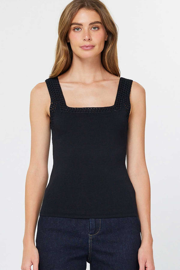 Crochet Trim Tank I Black