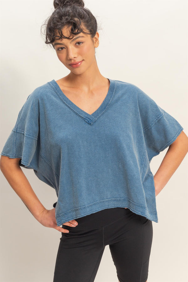 Orly Oversized V-neck Tee I Blue
