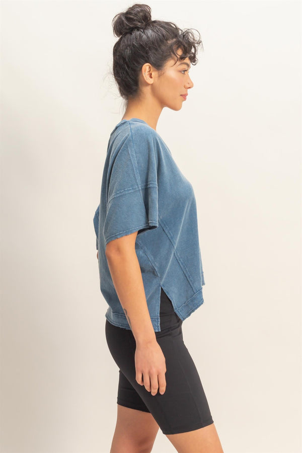 Orly Oversized V-neck Tee I Blue