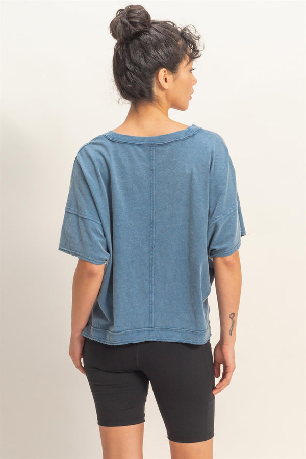 Orly Oversized V-neck Tee I Blue