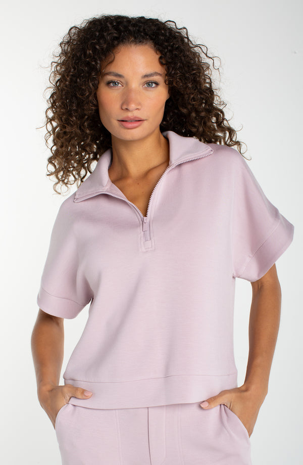 Hillary Half Zip Pop Over Top I Lilac Shadow